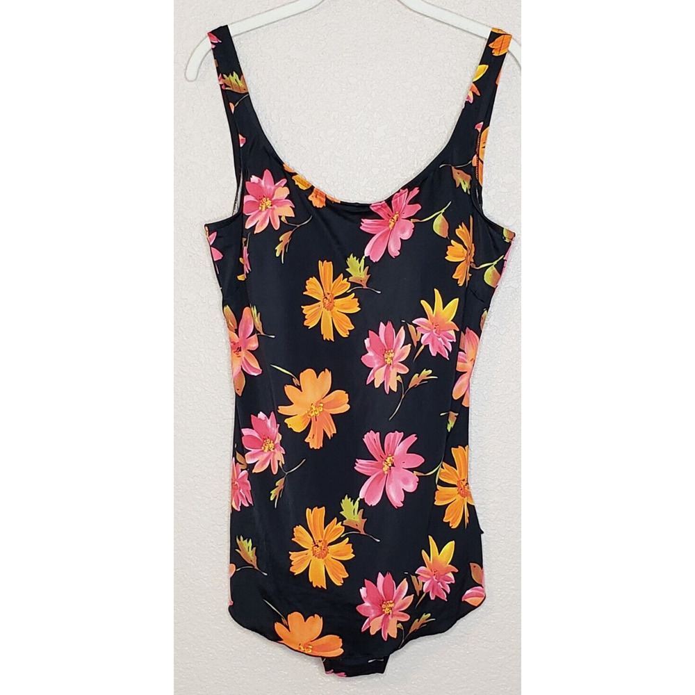 LE COVE‎ Swimsuit One Piece Sz 18 Black Neon Floral Padded Top Modest Dress